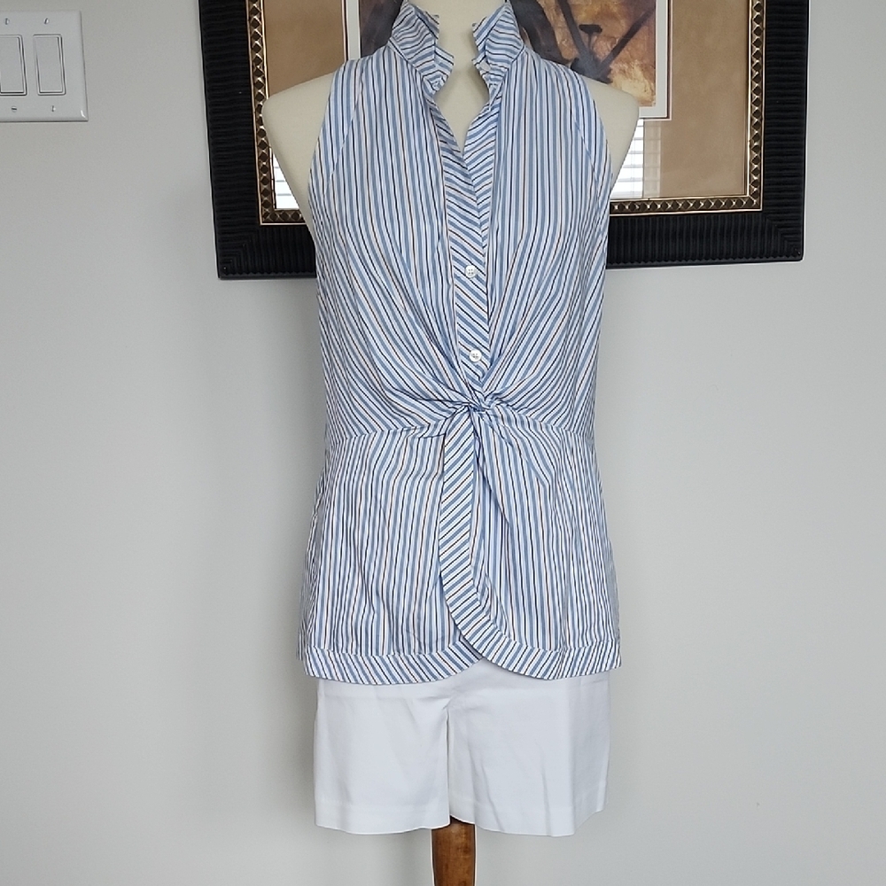 BCBG Blue and White Striped Women's Top